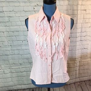 Anne Klein Pink Sleeveless Button Down Top Blouse